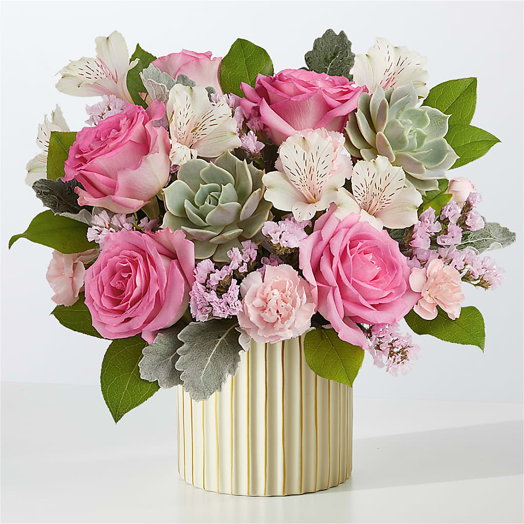Dusty Rose Bouquet with Ivory Vase – SUSPENDED IN TIME FLORAL & PRESERVATION, Syracuse UT