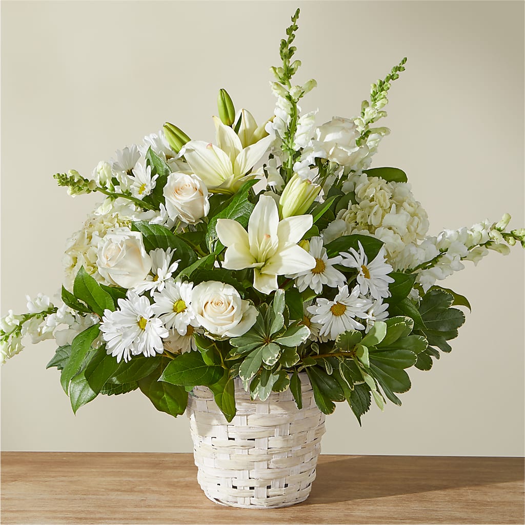 Ivory Elegance Floral Basket – SUSPENDED IN TIME FLORAL & PRESERVATION, Syracuse UT