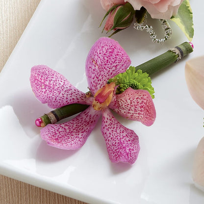 Pink Mokara Boutonniere – SUSPENDED IN TIME FLORAL & PRESERVATION, Syracuse UT